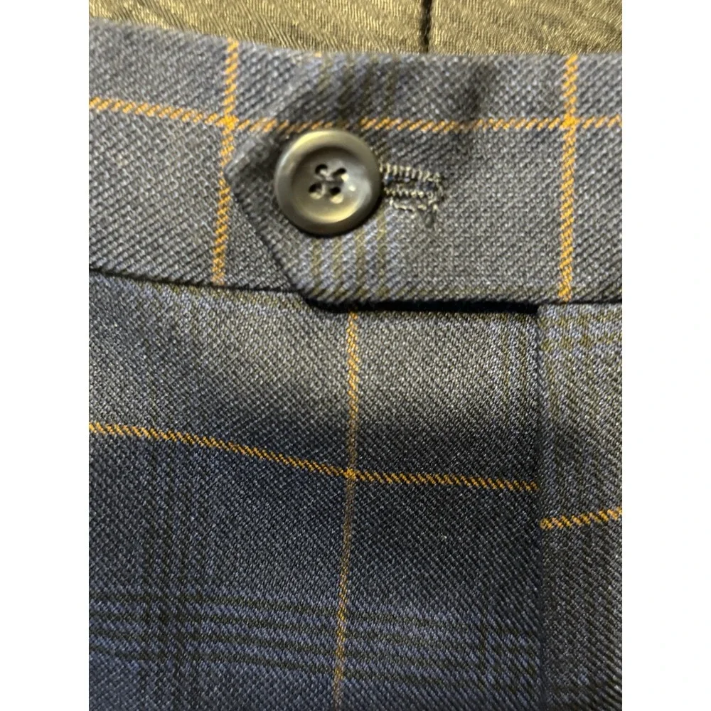 Stacy Adams Men's 2 Piece Suit Navy Blue Windowpane Plaid Hybrid Modern Fit Flat